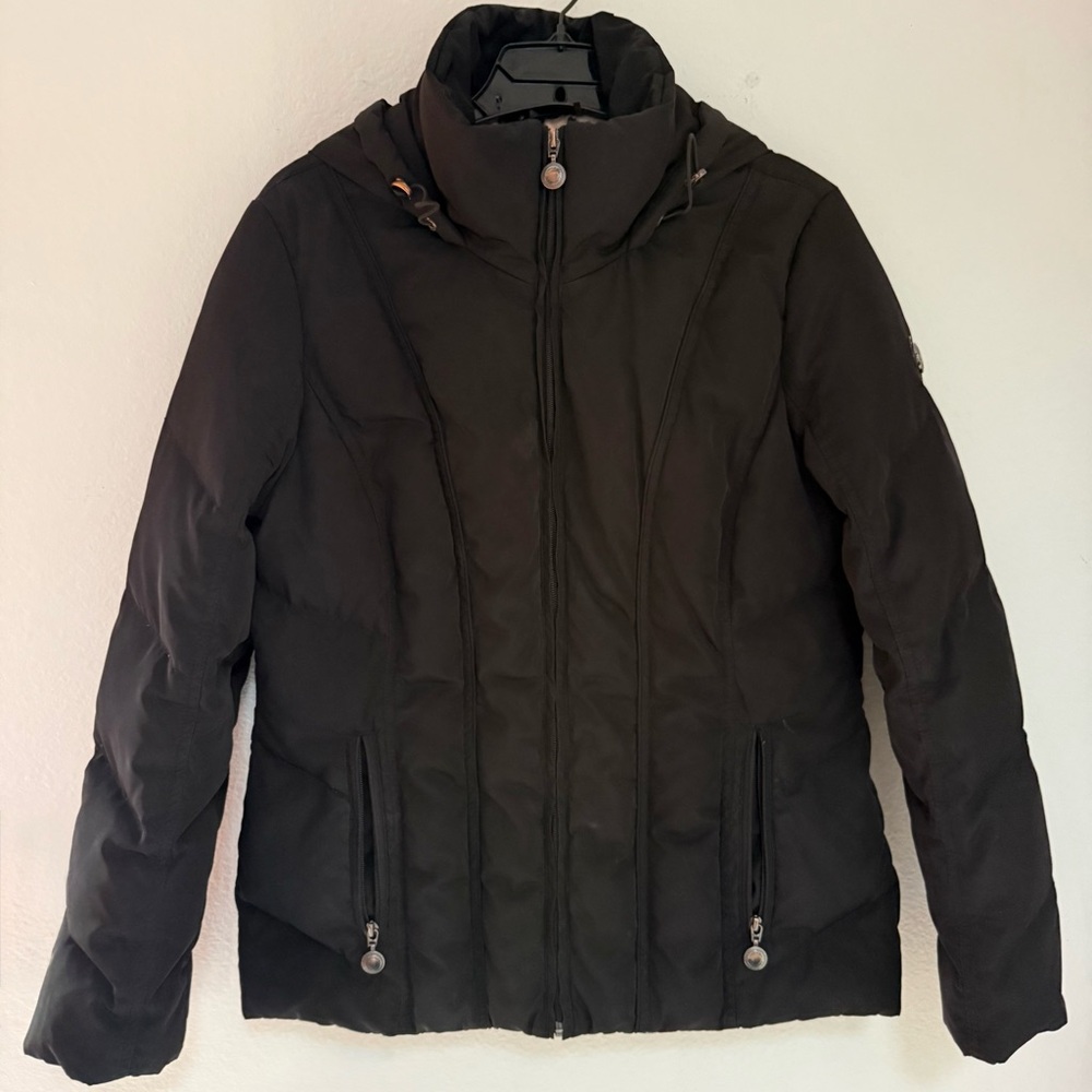 Calvin Klein Black Jacket with Leopard Print Lining and Hood